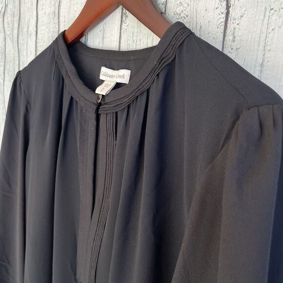 Coldwater Creek Charm Chiffon Blouse Size XL Black Keyhole Neck Minimalist NWT - Picture 4 of 13